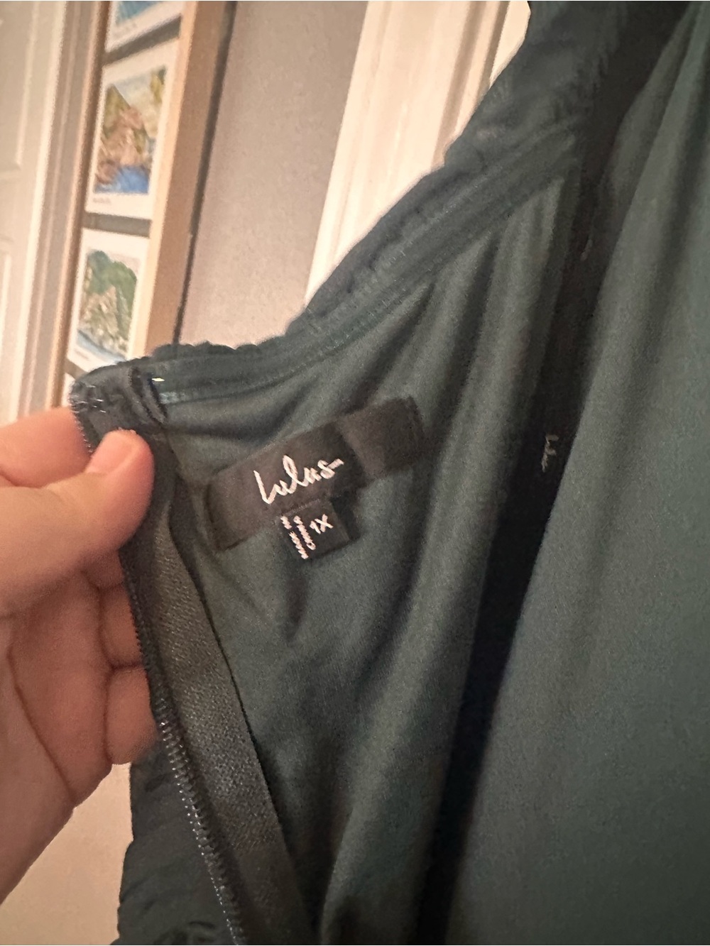 Lulu's Dark Green Off-Shoulder Tiered Pleated Maxi Dress - Picture 4 of 5